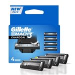 Gillette Mach 3 Charcoal Pack Of 4 Razer Blades For Men