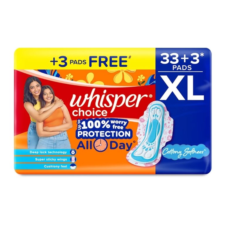 2026/05/1000512430.jpg Whisper Choice All Day Protection Cottony Softness Sanitary Pads XL 33+3 Pads - Image 1