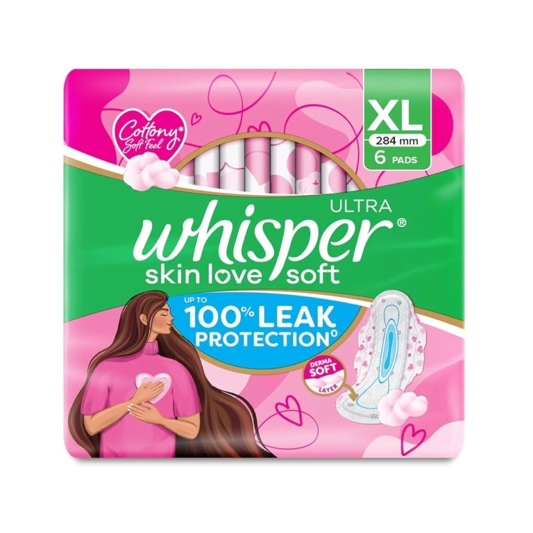 2026/05/1000512438.jpg Whisper Ultra Skin Love Soft 100% Leak Protection Sanitary Pads XL 6 Pads - Image 1
