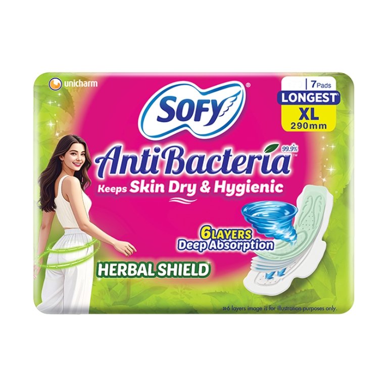 2026/05/c762844c-fec2-4d68-8380-d022458b6a02-1_all_47016.jpg Sofy Anti Bacteria Keep Skin Dry Hygienic Herbal Shield Sanitary Pads XL 7 Pads - Image 1